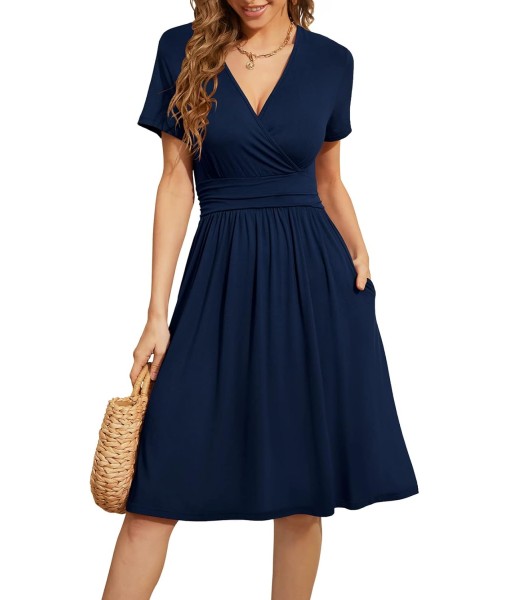 WEACZZY Women's Summer Short Sleeve Casual Dresses V-Neck Floral Party Dress with Pockets