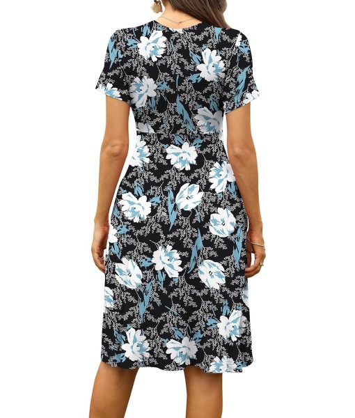 WEACZZY Women's Summer Short Sleeve Casual Dresses V-Neck Floral Party Dress with Pockets