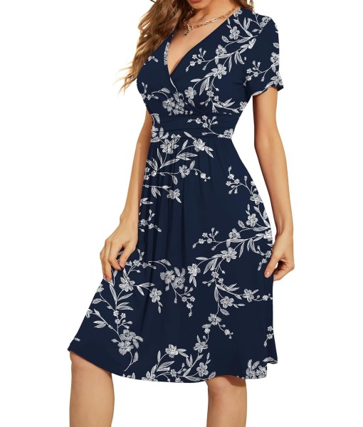 WEACZZY Women's Summer Short Sleeve Casual Dresses V-Neck Floral Party Dress with Pockets