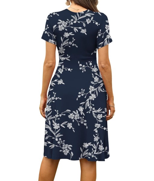 WEACZZY Women's Summer Short Sleeve Casual Dresses V-Neck Floral Party Dress with Pockets