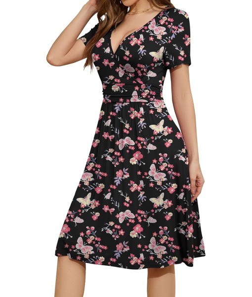 WEACZZY Women's Summer Short Sleeve Casual Dresses V-Neck Floral Party Dress with Pockets