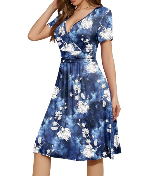 WEACZZY Women's Summer Short Sleeve Casual Dresses V-Neck Floral Party Dress with Pockets