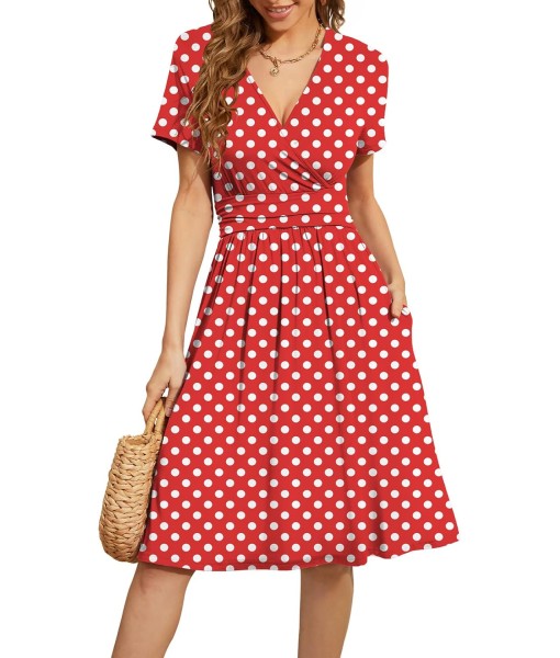 WEACZZY Women's Summer Short Sleeve Casual Dresses V-Neck Floral Party Dress with Pockets