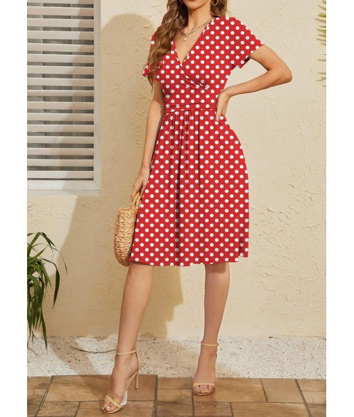 WEACZZY Women's Summer Short Sleeve Casual Dresses V-Neck Floral Party Dress with Pockets