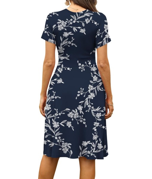 WEACZZY Women's Summer Short Sleeve Casual Dresses V-Neck Floral Party Dress with Pockets