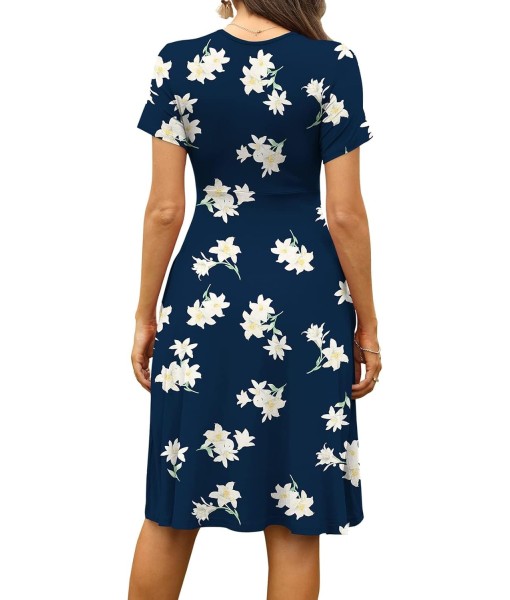 WEACZZY Women's Summer Short Sleeve Casual Dresses V-Neck Floral Party Dress with Pockets