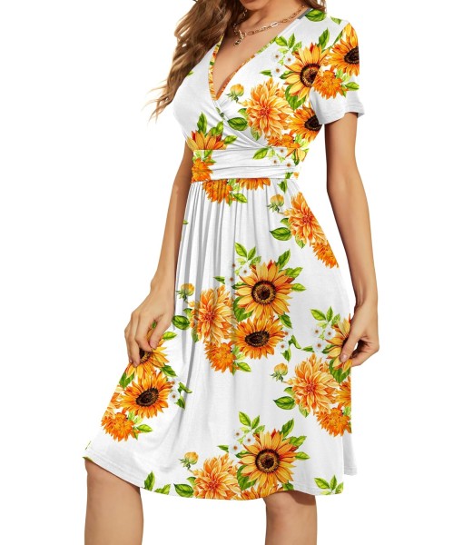 WEACZZY Women's Summer Short Sleeve Casual Dresses V-Neck Floral Party Dress with Pockets