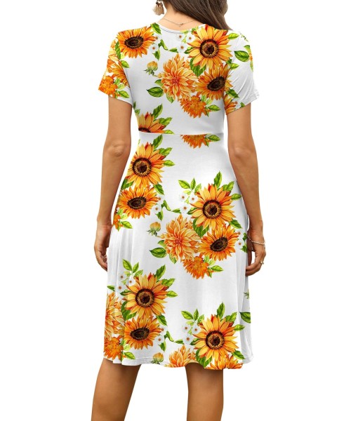 WEACZZY Women's Summer Short Sleeve Casual Dresses V-Neck Floral Party Dress with Pockets