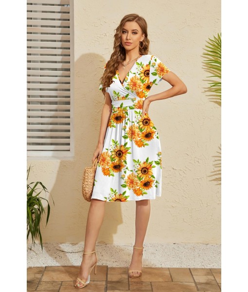 WEACZZY Women's Summer Short Sleeve Casual Dresses V-Neck Floral Party Dress with Pockets