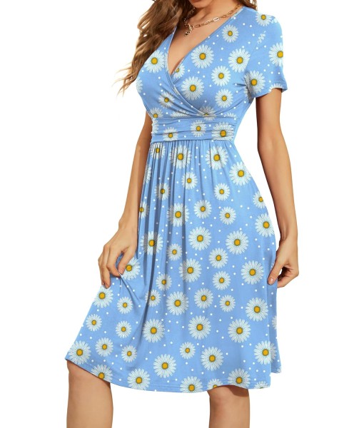 WEACZZY Women's Summer Short Sleeve Casual Dresses V-Neck Floral Party Dress with Pockets