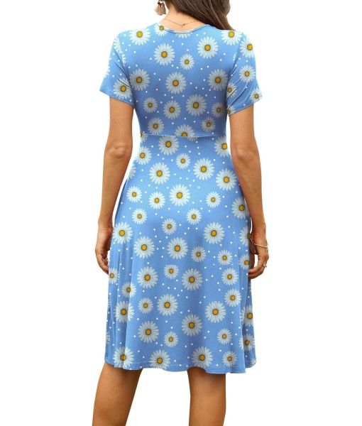 WEACZZY Women's Summer Short Sleeve Casual Dresses V-Neck Floral Party Dress with Pockets