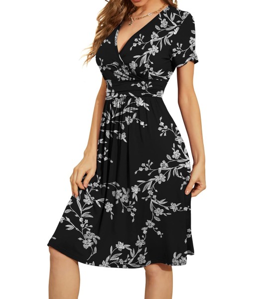 WEACZZY Women's Summer Short Sleeve Casual Dresses V-Neck Floral Party Dress with Pockets