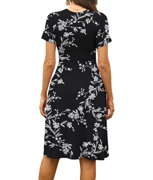 WEACZZY Women's Summer Short Sleeve Casual Dresses V-Neck Floral Party Dress with Pockets