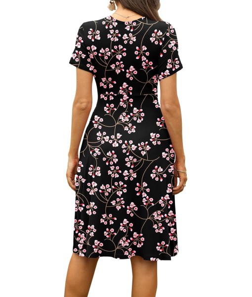 WEACZZY Women's Summer Short Sleeve Casual Dresses V-Neck Floral Party Dress with Pockets