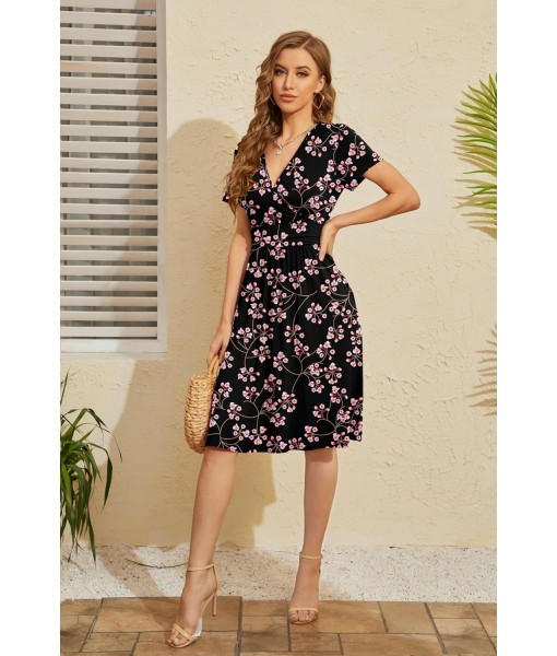 WEACZZY Women's Summer Short Sleeve Casual Dresses V-Neck Floral Party Dress with Pockets