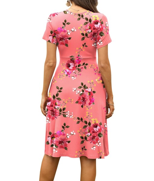 WEACZZY Women's Summer Short Sleeve Casual Dresses V-Neck Floral Party Dress with Pockets
