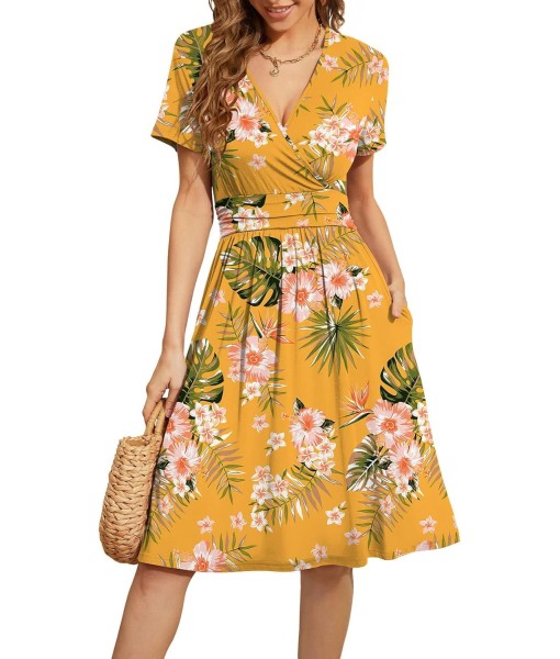 WEACZZY Women's Summer Short Sleeve Casual Dresses V-Neck Floral Party Dress with Pockets
