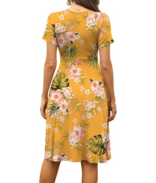 WEACZZY Women's Summer Short Sleeve Casual Dresses V-Neck Floral Party Dress with Pockets