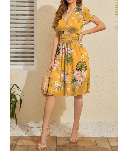 WEACZZY Women's Summer Short Sleeve Casual Dresses V-Neck Floral Party Dress with Pockets