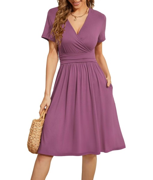 WEACZZY Women's Summer Short Sleeve Casual Dresses V-Neck Floral Party Dress with Pockets