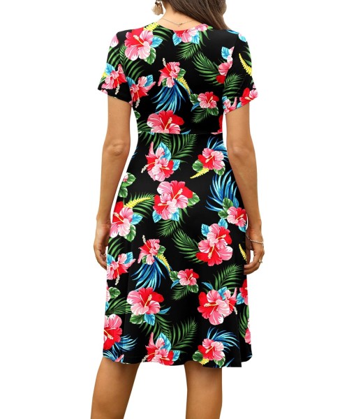 WEACZZY Women's Summer Short Sleeve Casual Dresses V-Neck Floral Party Dress with Pockets