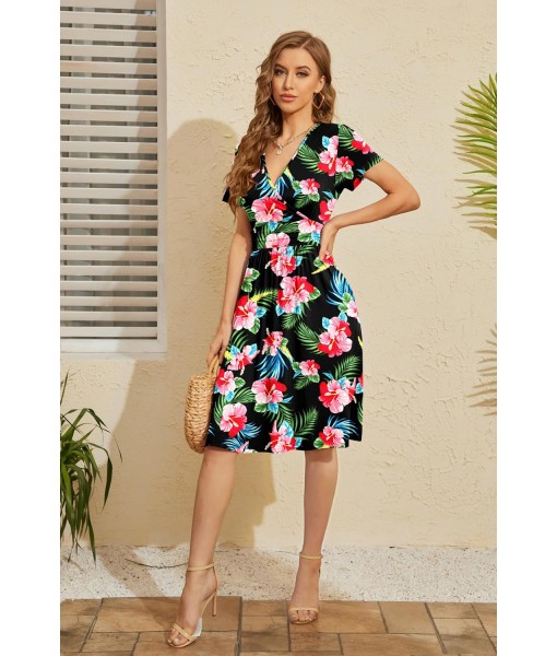 WEACZZY Women's Summer Short Sleeve Casual Dresses V-Neck Floral Party Dress with Pockets