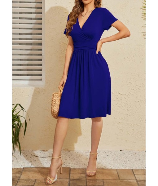 WEACZZY Women's Summer Short Sleeve Casual Dresses V-Neck Floral Party Dress with Pockets