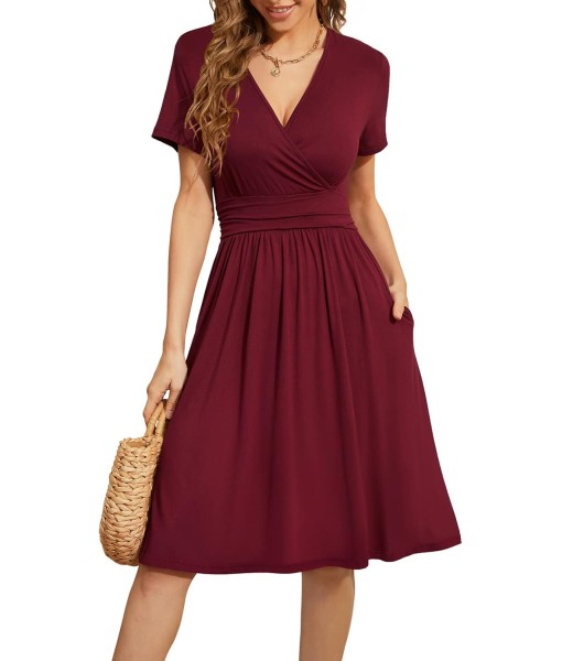 WEACZZY Women's Summer Short Sleeve Casual Dresses V-Neck Floral Party Dress with Pockets