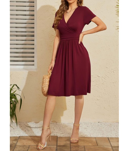 WEACZZY Women's Summer Short Sleeve Casual Dresses V-Neck Floral Party Dress with Pockets