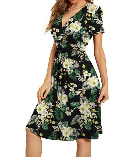 WEACZZY Women's Summer Short Sleeve Casual Dresses V-Neck Floral Party Dress with Pockets