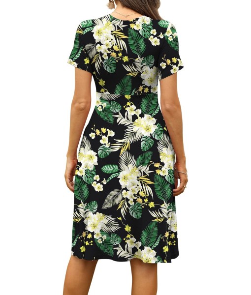 WEACZZY Women's Summer Short Sleeve Casual Dresses V-Neck Floral Party Dress with Pockets