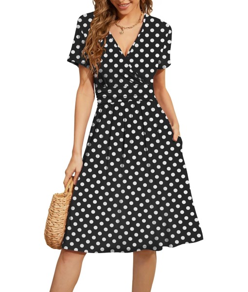 WEACZZY Women's Summer Short Sleeve Casual Dresses V-Neck Floral Party Dress with Pockets