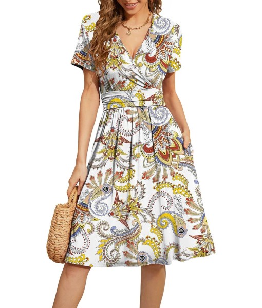 WEACZZY Women's Summer Short Sleeve Casual Dresses V-Neck Floral Party Dress with Pockets