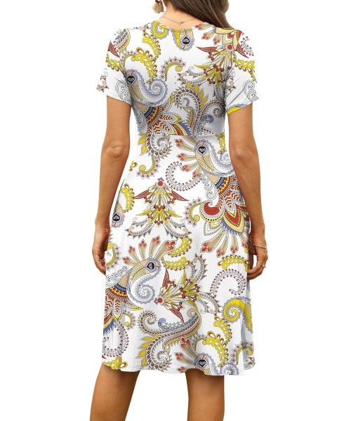 WEACZZY Women's Summer Short Sleeve Casual Dresses V-Neck Floral Party Dress with Pockets