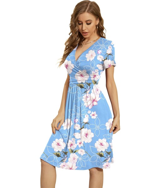 WEACZZY Women's Summer Short Sleeve Casual Dresses V-Neck Floral Party Dress with Pockets