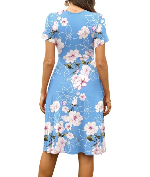 WEACZZY Women's Summer Short Sleeve Casual Dresses V-Neck Floral Party Dress with Pockets