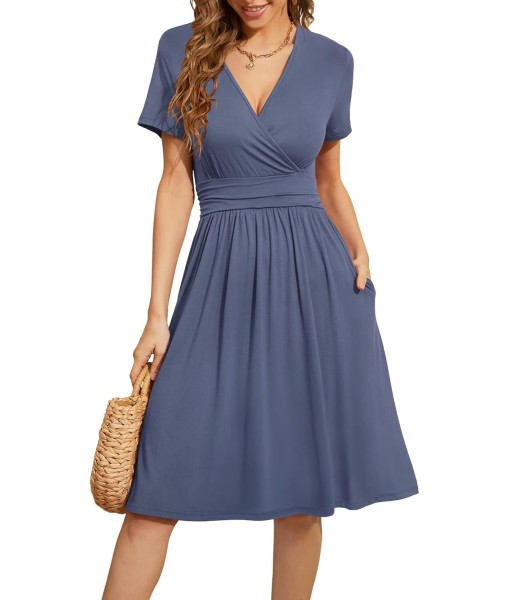 WEACZZY Women's Summer Short Sleeve Casual Dresses V-Neck Floral Party Dress with Pockets