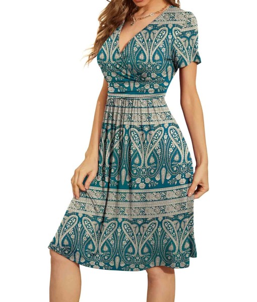 WEACZZY Women's Summer Short Sleeve Casual Dresses V-Neck Floral Party Dress with Pockets