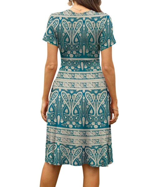 WEACZZY Women's Summer Short Sleeve Casual Dresses V-Neck Floral Party Dress with Pockets