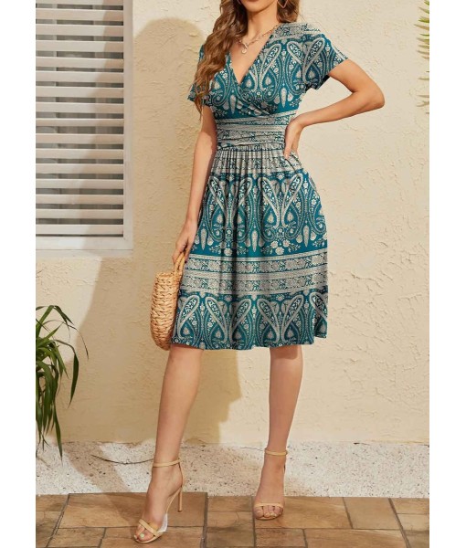 WEACZZY Women's Summer Short Sleeve Casual Dresses V-Neck Floral Party Dress with Pockets