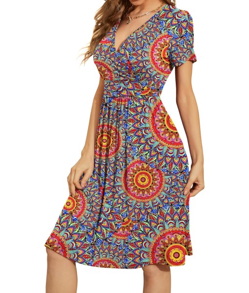 WEACZZY Women's Summer Short Sleeve Casual Dresses V-Neck Floral Party Dress with Pockets