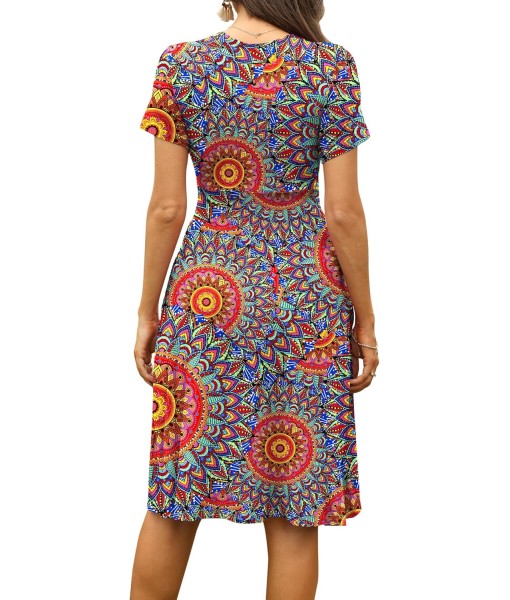 WEACZZY Women's Summer Short Sleeve Casual Dresses V-Neck Floral Party Dress with Pockets