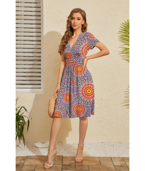 WEACZZY Women's Summer Short Sleeve Casual Dresses V-Neck Floral Party Dress with Pockets