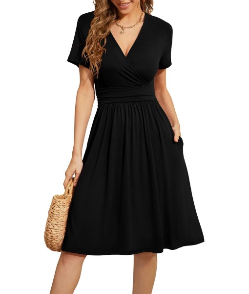 WEACZZY Women's Summer Short Sleeve Casual Dresses V-Neck Floral Party Dress with Pockets
