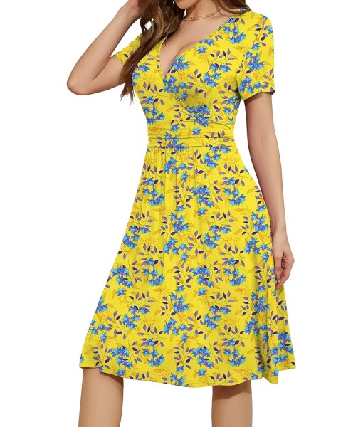 WEACZZY Women's Summer Short Sleeve Casual Dresses V-Neck Floral Party Dress with Pockets