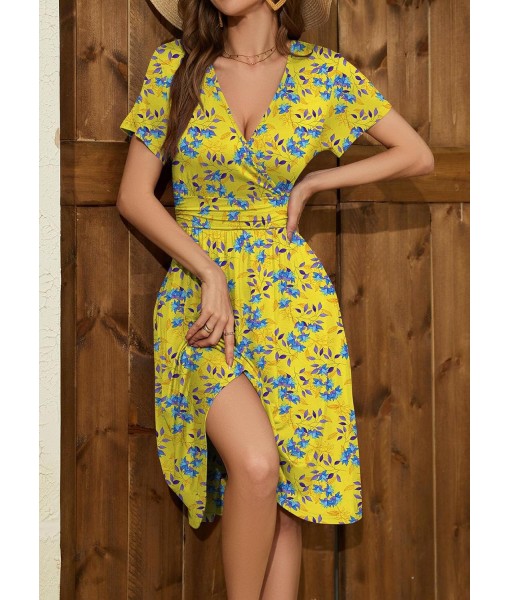 WEACZZY Women's Summer Short Sleeve Casual Dresses V-Neck Floral Party Dress with Pockets