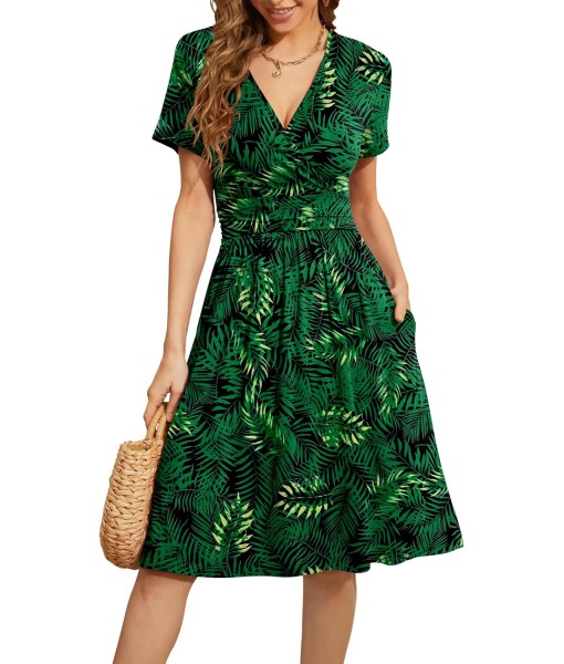 WEACZZY Women's Summer Short Sleeve Casual Dresses V-Neck Floral Party Dress with Pockets