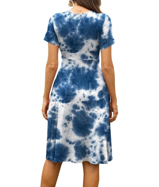 WEACZZY Women's Summer Short Sleeve Casual Dresses V-Neck Floral Party Dress with Pockets