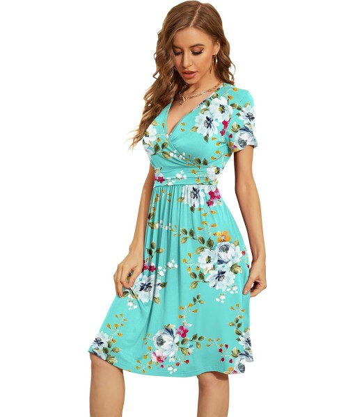 WEACZZY Women's Summer Short Sleeve Casual Dresses V-Neck Floral Party Dress with Pockets