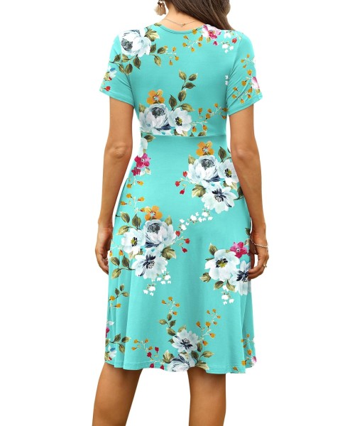WEACZZY Women's Summer Short Sleeve Casual Dresses V-Neck Floral Party Dress with Pockets